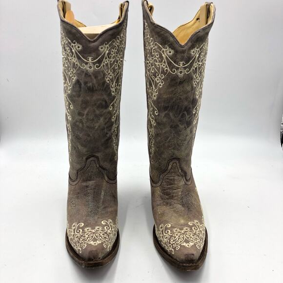 Corral Women Crater Bone Embroidery Snip Toe Boots Size 9 M FLAW - Picture 2 of 11